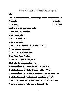 140 Câu hỏi trắc nghiệm ôn tập Địa lí lớp 12